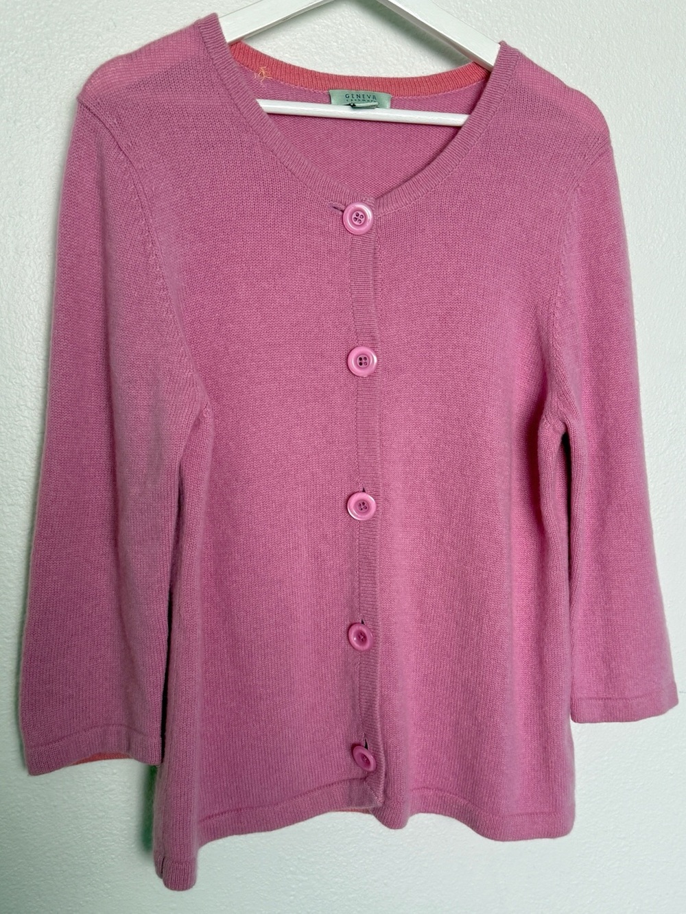 Geneva 100% Cashmere Pink Button Front Cardigan Sweater XL